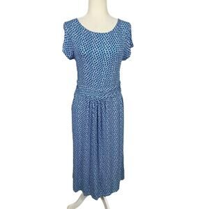 Boden Amelie Scoop Neck Jersey Midi Dress Micro Floral Print Blue Sz 8L Chic